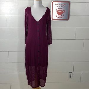EXPRESS size large 3/4 length sleeve see through striped midi dress